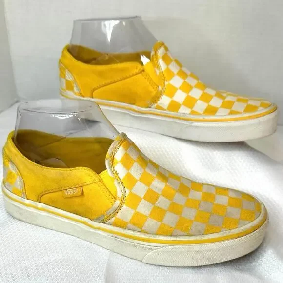 VANS Off The Wall Checkerboard Women's Size 7 Slip-On Sneaker Yellow & White - Picture 2 of 7